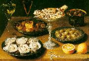 Osias Beert Still Life with Oysters and Pastries oil